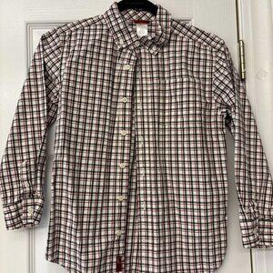Gymboree Boys Button Down Shirt Gingham Plaid Gray-Red Long Sleeve Size M 7-8
